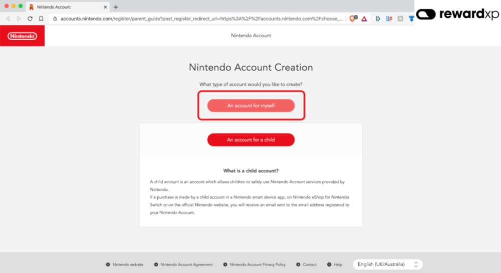 Create new Nintendo account